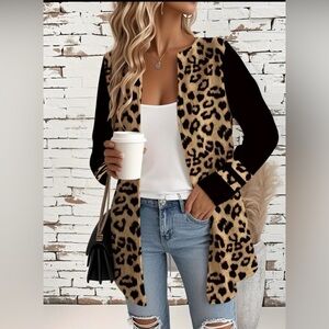 Leopard Print Open Front Cardigan NEW SIZE XL